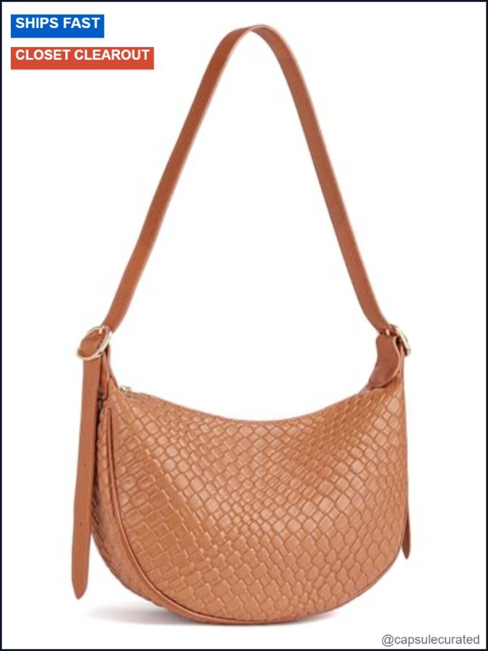 Vegan Leather Crescent Crossbody Hobo Bag with Adjustable Strap